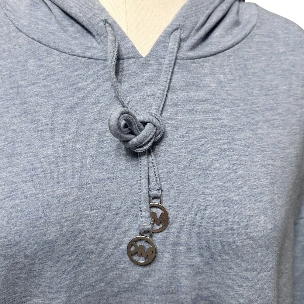 Michael Kors Hoodie Womens Large Blue Heathered Logo Aglet Elastic‎ Hem Pullover